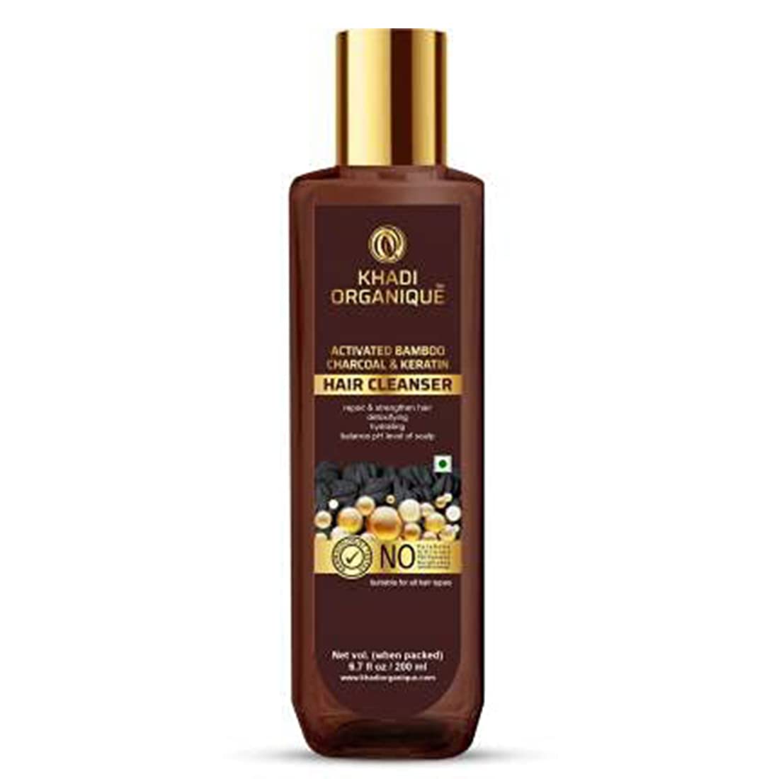 Khadi Organique Activated Bamboo Charcoal Hair Cleanser For Hair Growth, Purifies Your Scalp, Deep Cleansing (Pack Of 2) 400 ml