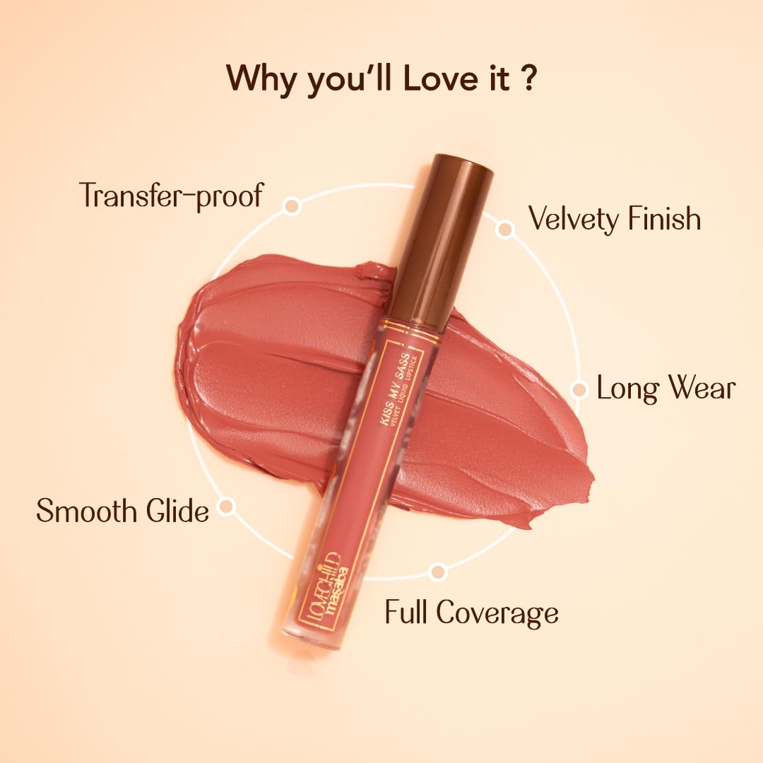 LoveChild Masaba Kiss My Sass Velvet Matte Lipstick (Brown), Intense Color, Transfer-Proof, Hydrating with Hyaluronic Acid, Long-Lasting & Lightweight, Smooth Glide Formula, Low-Key, 2.5ml