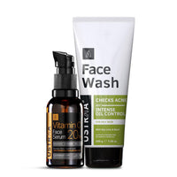 Ustraa Face Wash - Oily Skin - 200g | With Basil & Key Lime - For Acne-Prone Skin | Checks Acne & Blackheads & 20% Vitamin C Face Serum - 30ml | 20% Vitamin C in Pure form | Anti-Aging, Brightening