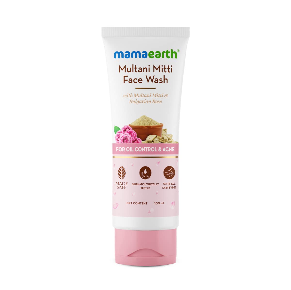 Mamaearth Multani Mitti Face Wash with Multani Mitti & Bulgarian Rose For Oil Control & Acne | Suits All Skin Types | Hydrating & Gentle | Paraben-Free | No Silicones | Sulphate-Free | For Men & Women | 100 ml