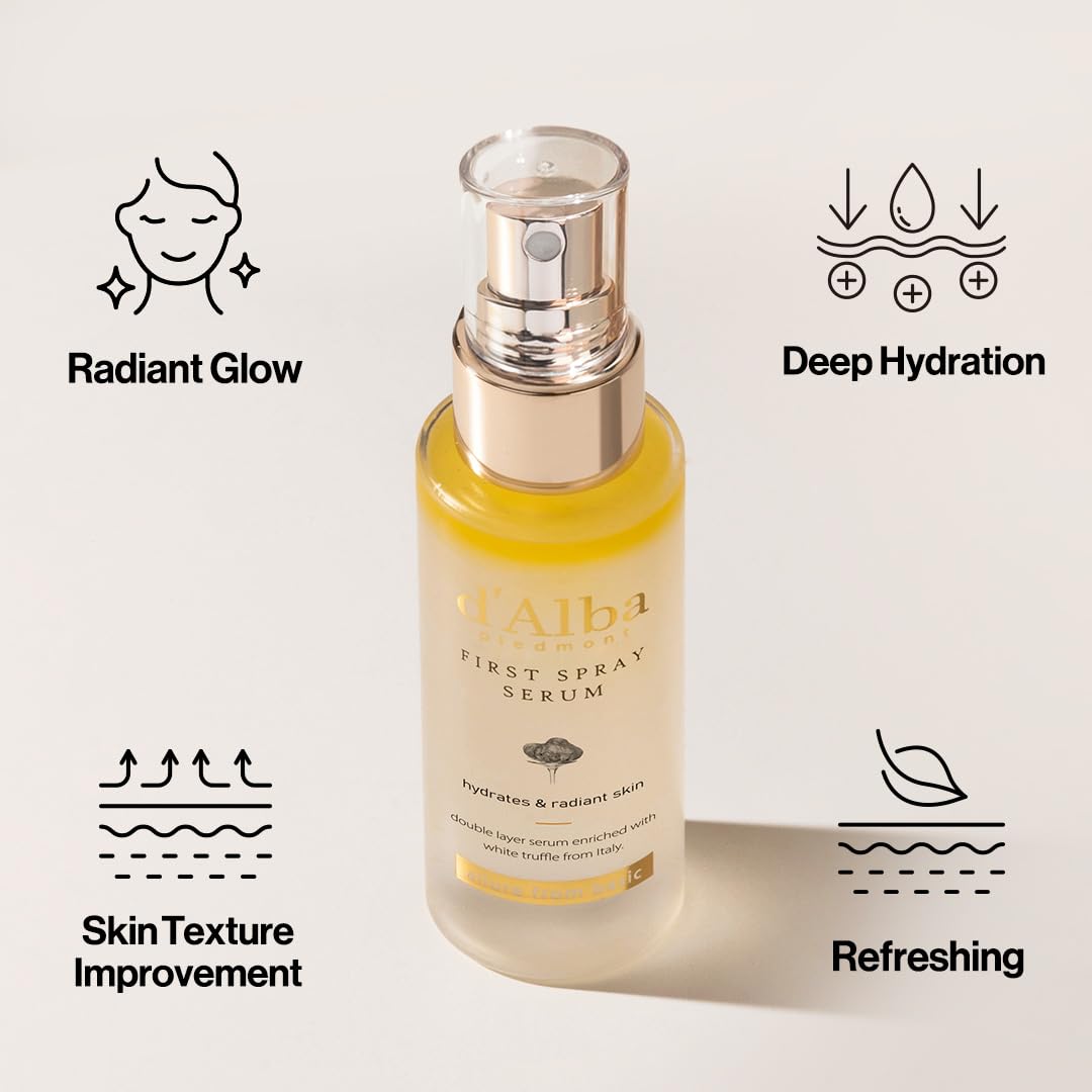 d'alba Piedmont Italian White Truffle First Spray Serum, Vegan Skin Care, Hydrating Face Moisturizer, Glow Serum for Radiant Skin, Non Comedogenic, All In One Mist, Korean Skin Care (1.69 fl oz/50ml)