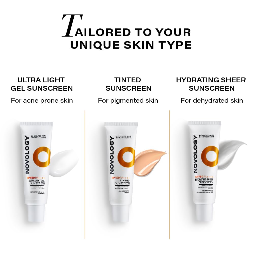 Novology SPF 50 PA++++ Ultralight Gel Sunscreen with Niacinamide| Fights Acne and Sebum| Non-Greasy, Quick Absorbing, Invisible Finish | Designed for Oily Skin| 50 g