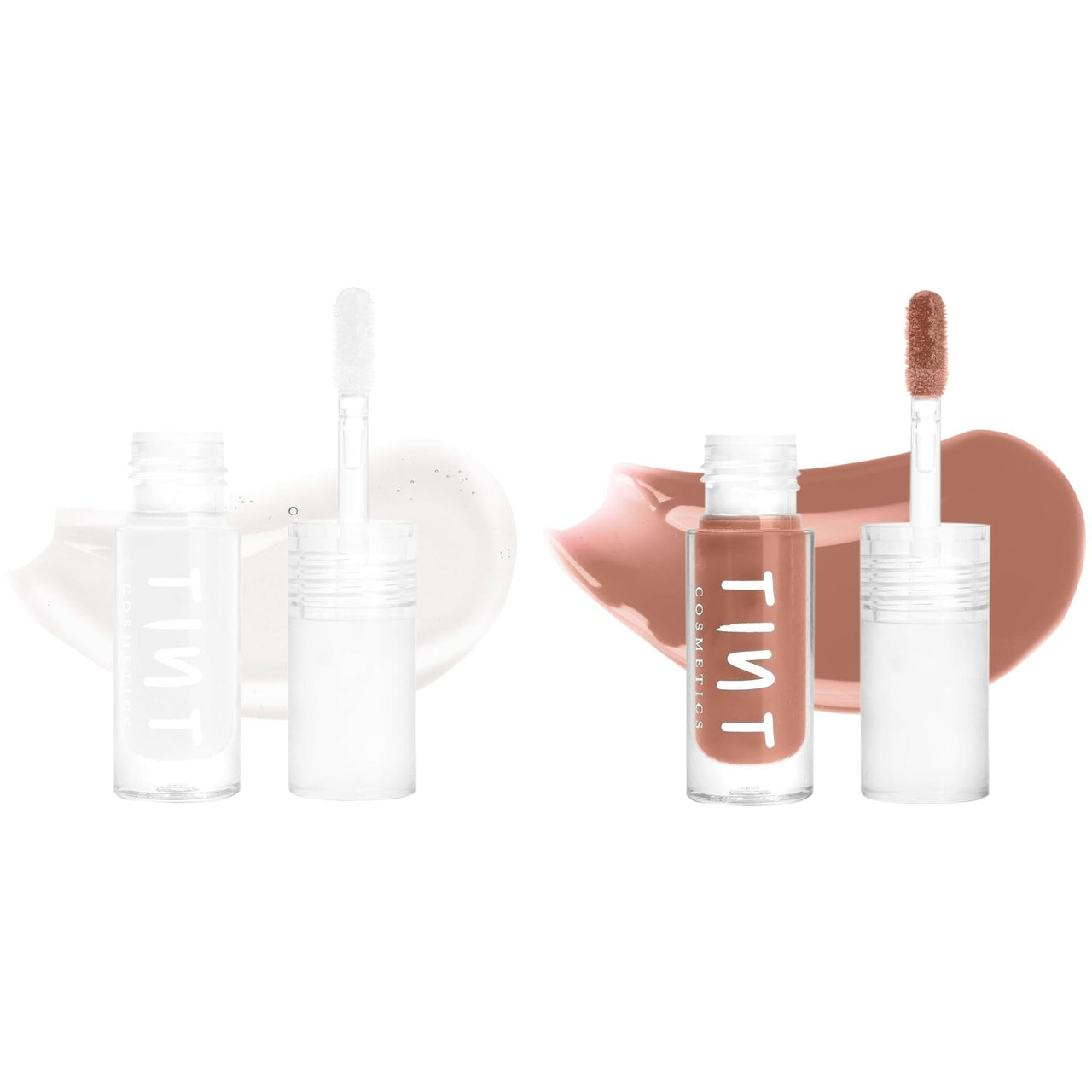Tint Cosmetics 2.5ml Set of 2 Lipgloss, Clear & Nude, Non Sticky, Hydrating, Light Weight, Long Lasting, High Shine & Soft Natural Liquid Lip Gloss For Girl & Women (Clear & Roasted Chestnut)