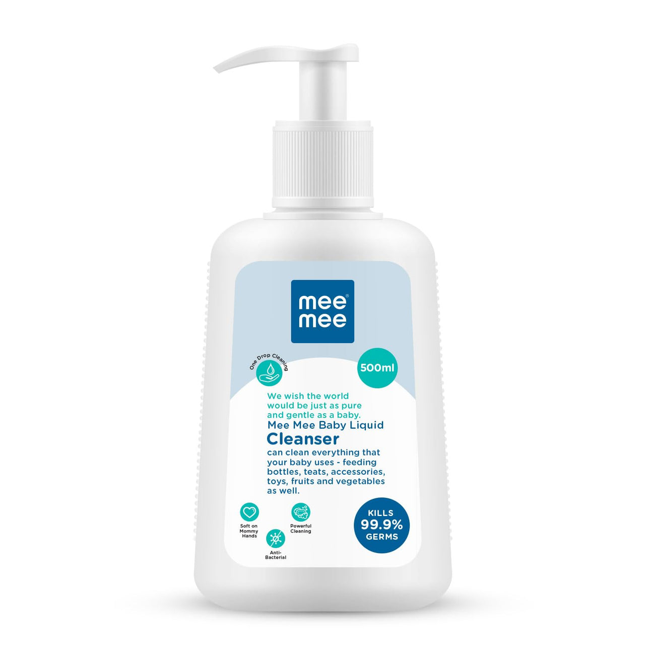 Mee Mee Baby Liquid Cleanser 500ml, Anti-Bacterial Kills 99.9% Germs | Cleanser for Bottles, Nipples, Accessories, Toys, Fruits & Vegetables | No Alcohol, One Drop Cleaning, Dermatologically Tested