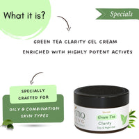 Mystiq Living Green Tea Clarity with 2% Salicyclic Acid Gel Cream for Anti Acne, Pimples & Scar Removal - 50GM | Skin Clarifying Day & Night Gel | Moisturizer for Oily & Acne Prone Skin