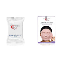 O3+ Shine & Glow Mono Dose Kit for Brightening, Whitening & Even Skin Tone (38g) & O3+ Anti Ageing Facial kit Brightening & Finelines Reducer With Peel off Mask 45gm Combo