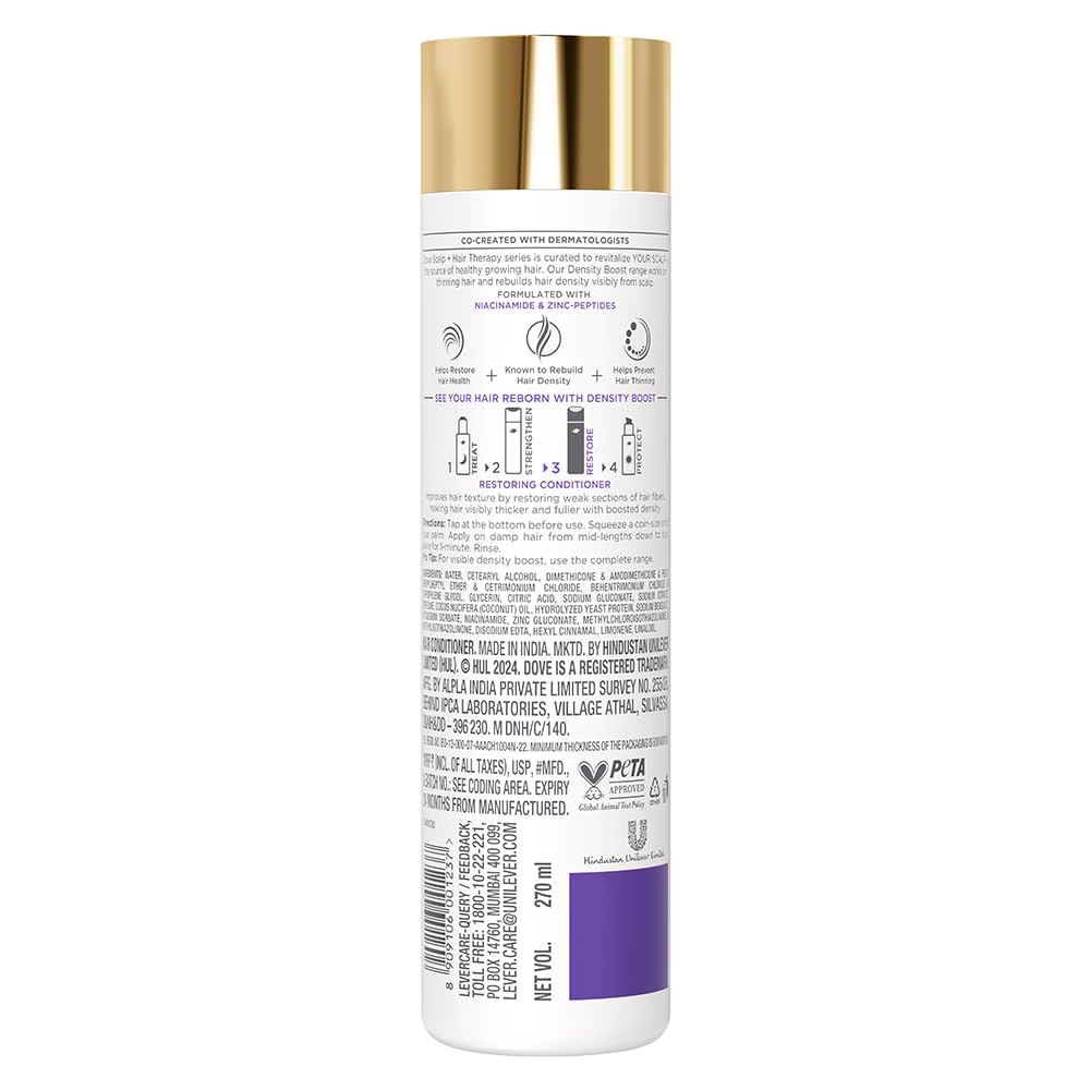 Dove Scalp + Hair Therapy Sulphate Free Density Boost Restoring Conditioner With Niacinamide And Zinc-Peptides For Visibly Denser Hair,1