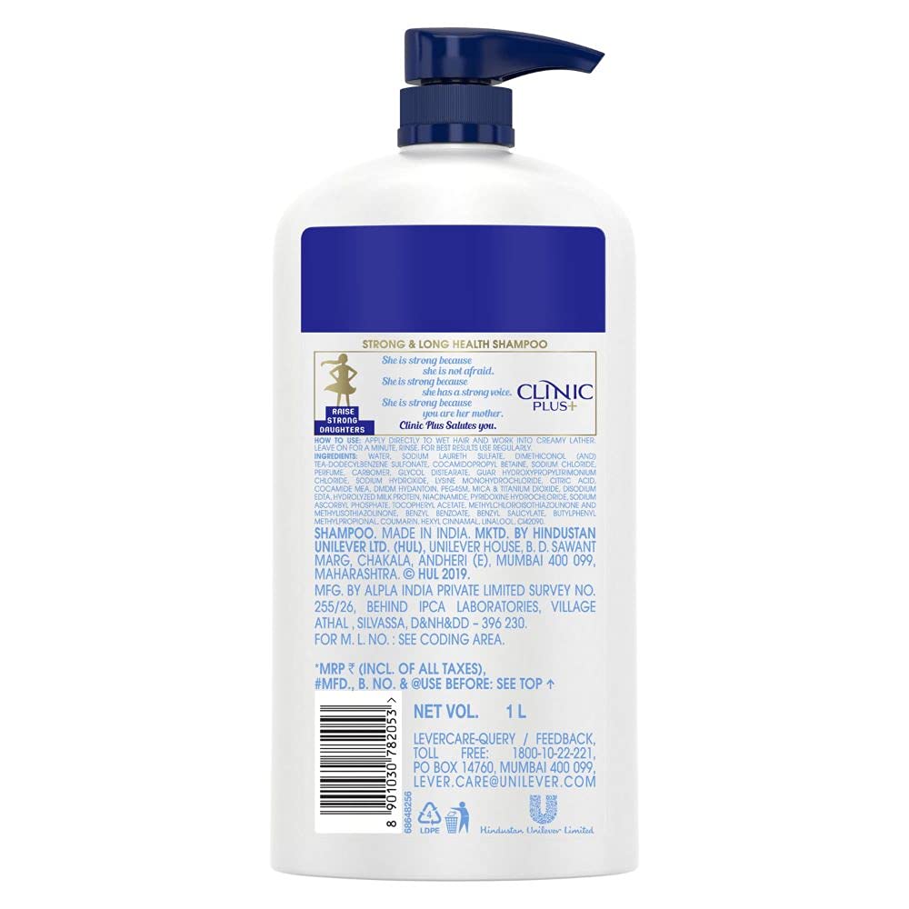 Clinic Plus Strong & Long Protein Shampoo 1 l, With Milk Proteins & Multivitamins for Strong, Healthy and Long Hair - Hair Growth Shampoo for Women & Clinic Plus Strong & Long Health Shampoo 355 ml