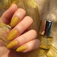 DeBelle Gel Nail Polish Pegasus (Lime Yellow with Gold Glitter Sugar Finish Nail Paint)|Non UV - Gel Finish |Chip Resistant | Seaweed Enriched Formula| Long Lasting|Cruelty and Toxic Free| 8ml