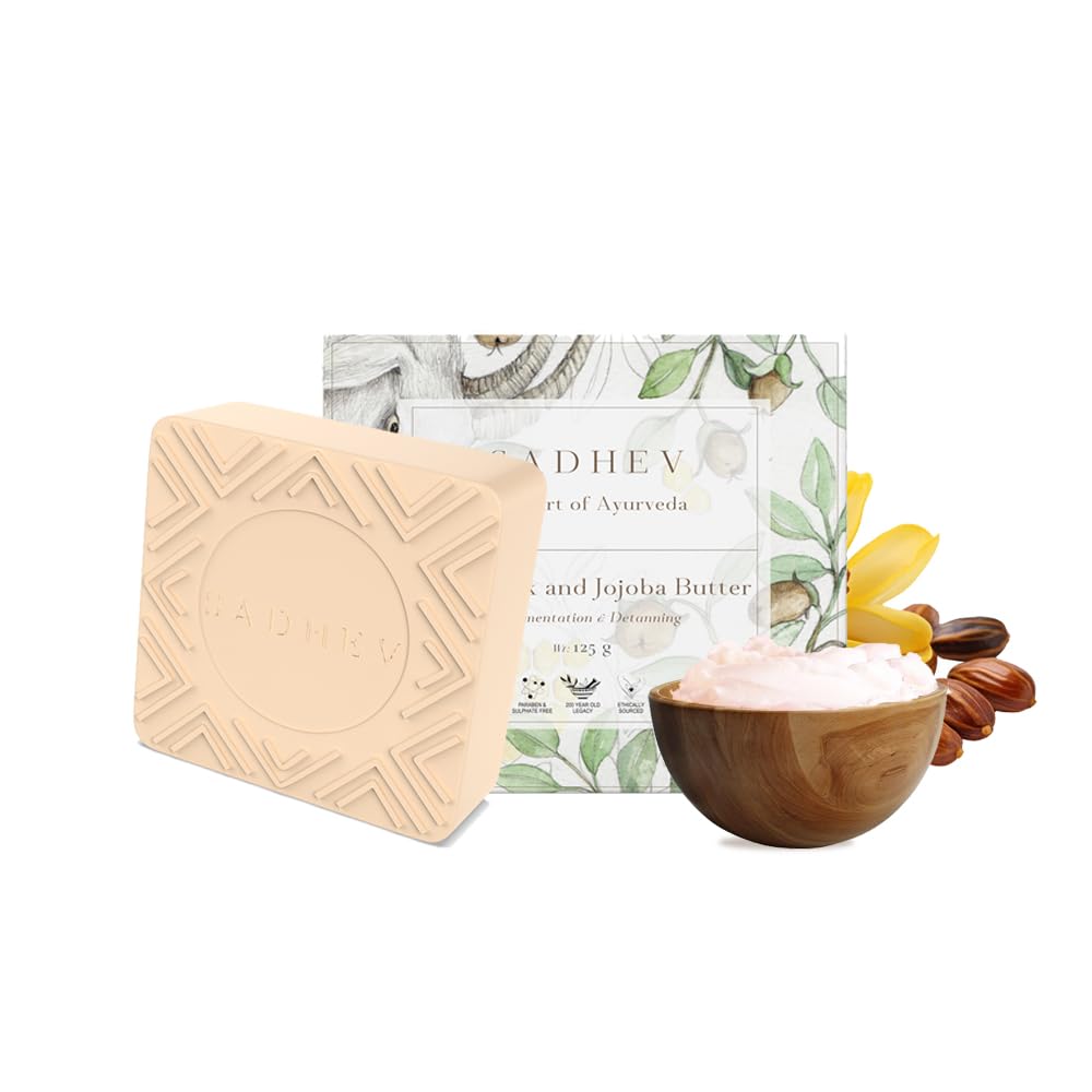 Sadhev Ayurvedic Goat Milk And Jojoba Butter Bathing Soap For Dull Dry Pigmented And Tanned Skin Chemical Free - 125g (Pack of 1)
