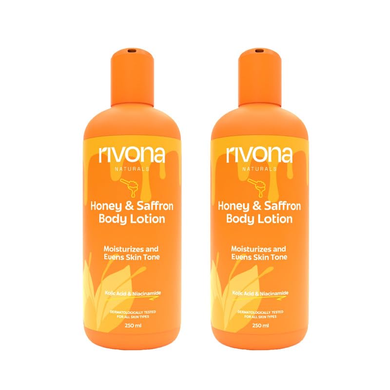 Rivona Naturals Honey & Saffron body Lotion | Enriched with 2% Kojic + Honey & Saffron | Skin Brightening, Moisturizing |100% Vegan|Men & Women |All Skin types|250 ml each - Pack of 2