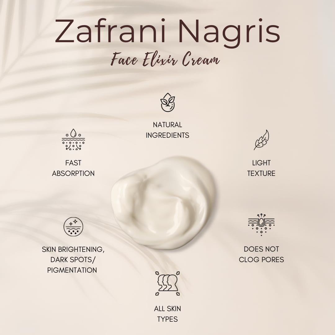 Herbs & Greens Zafrani Nargis Natural Vitamin C Saffron & Nargis Anti Aging Elixir Cream, | Glowing & Radiant Skin | Ayurvedic Day & Night Face Cream Moisturizer For Woman & Men | All Skin | 50gm