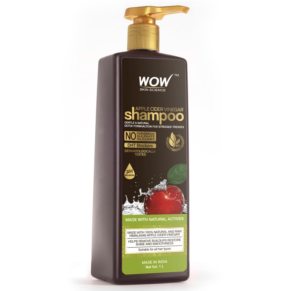 WOW Skin Science Apple Cider Vinegar Shampoo - 1L | Mild Anti-Dandruff Shampoo For Daily Use | Suitable For Men & Women | Balances PH Level | Contains No Sulphates, Parabens or Harmful Chemicals