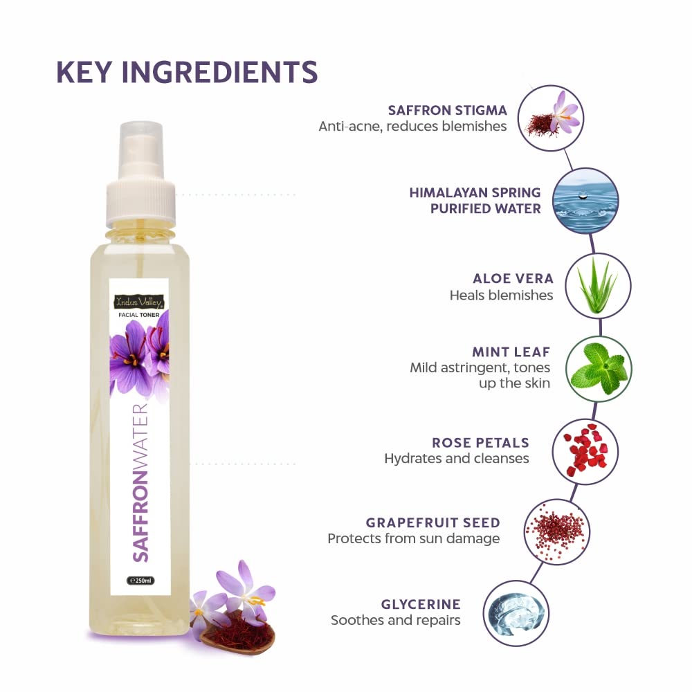 INDUS VALLEY Natural Saffron Water Facial Toner - Chemical Free - 250 ml