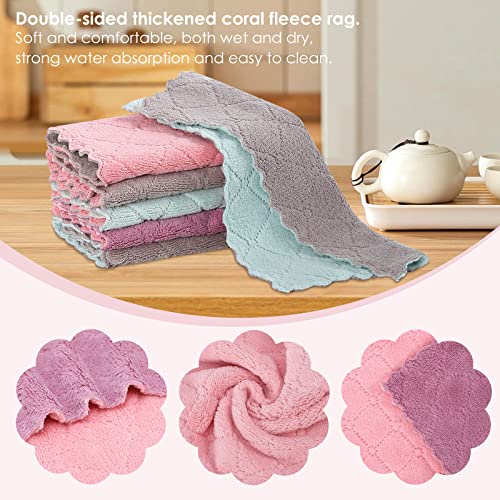 Rachan 11Pack Kitchen Dish Cloths, Reusable Dish Towels, Nonstick Oil Washable Fast Drying, Super Absorbent Coral Velvet Cleaning Cloths for Cleaning Tableware, Kitchen, Bathroom (Pink - green10 x 6")