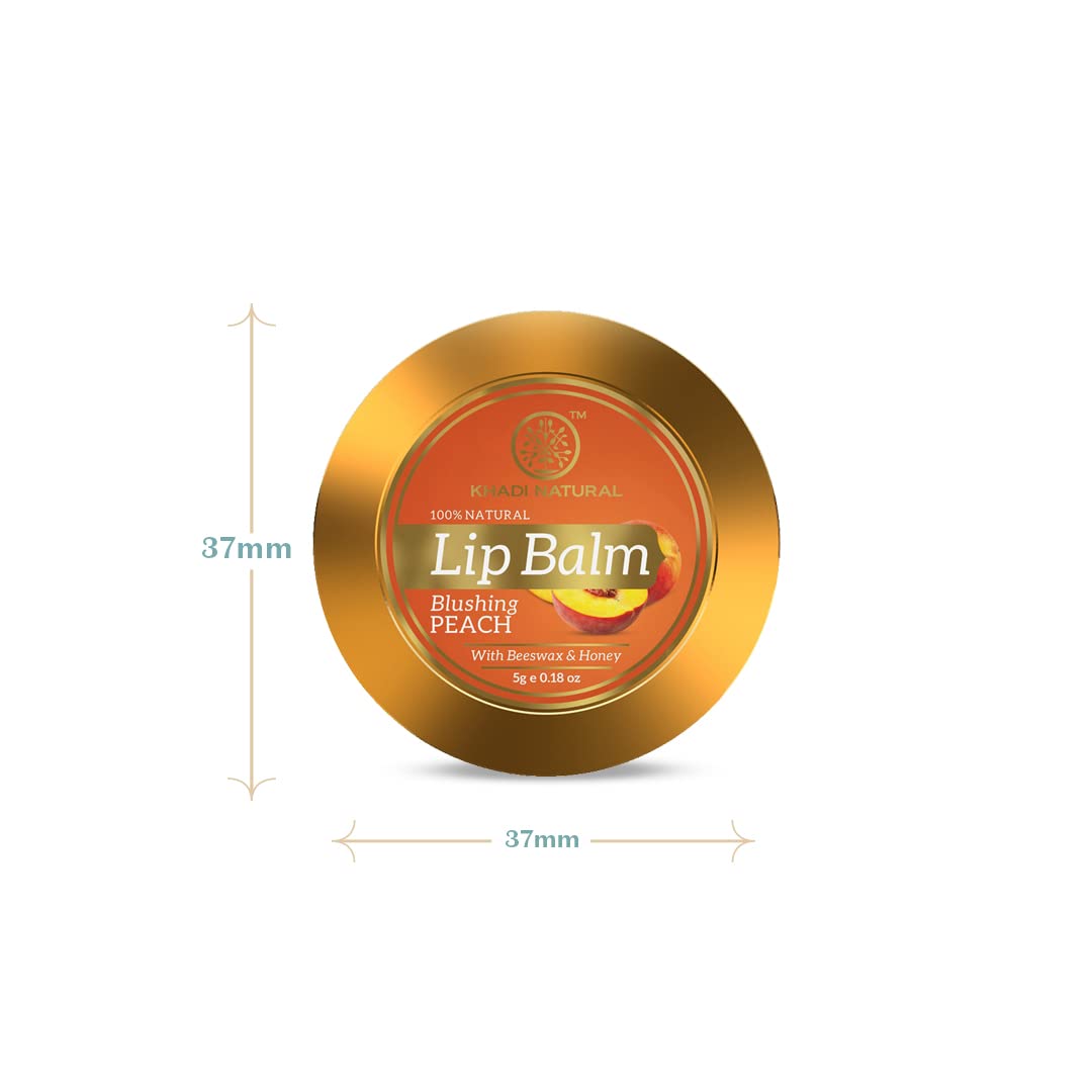 Khadi Natural Peach Lip Balm with Beeswax and Shea Butter | Natural Lip Balm for Soft & Hydrated Lips | Herbal Lip Balm for Chapped Lips | Free from Harsh Chemicals | Unisex Lip Balm