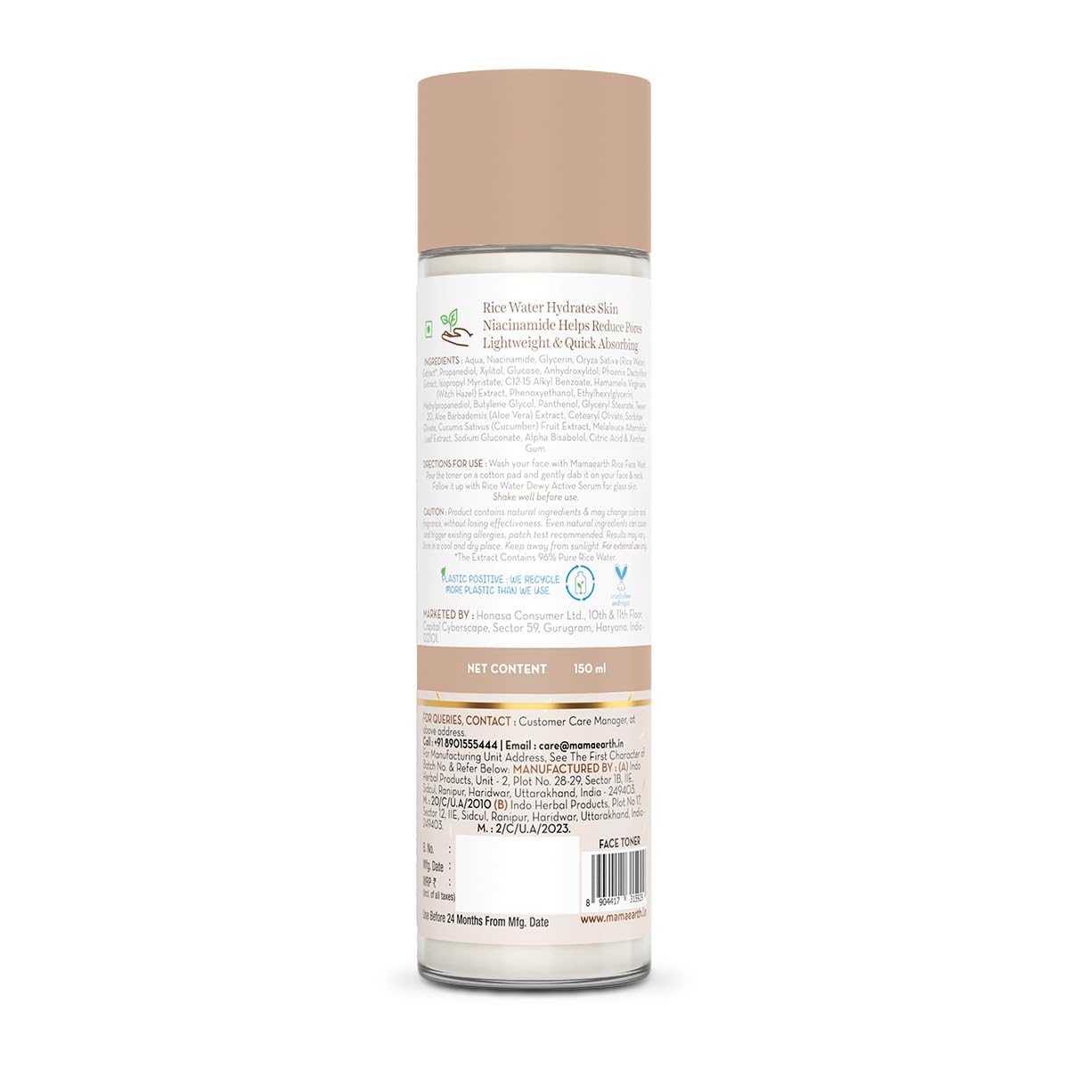 Mamaearth Rice Water Dewy Face Toner with Rice Water & 4% Niacinamide for Glass Skin 150ml |Intensely Hydrates |Minimizes Pores |Even Skin Tone |Korean Rice Toner | Alcohol-Free| Suits All Skin Types
