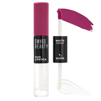 Swiss Beauty Duo Lipstick | Matte smudge-proof Liqud Lipstick + Transparent glossy Lipgloss | Transfer -proof and Long lasting | Shade-Charming Pink, 10ml