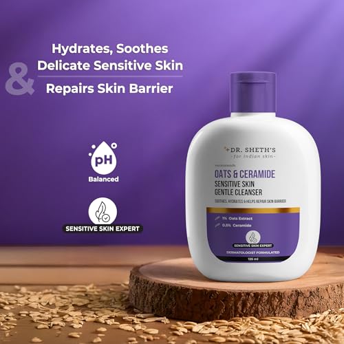 Dr. Sheth's Oats & Ceramide Sensitive Skin Gentle Cleanser | For Delicate Irritated Skin | pH Balanced, Daily Use Non-Drying Cleanser To Hydrate, Soothe & Restores Skin Barrier | Cleans Dirt, Oil & Make-Up | Free of Sulphates, Paraben, Dye & Fragrance | F