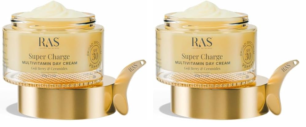 Ras Luxury Oils Super Charge Day Cream with SPF 30 PA++++ Goji Berry & Ceramides | Moisturizer for Glowing Skin with 72HR Hydration | For Skin Brightening | Normal, Oily, Dry & Combination Skin |50gm