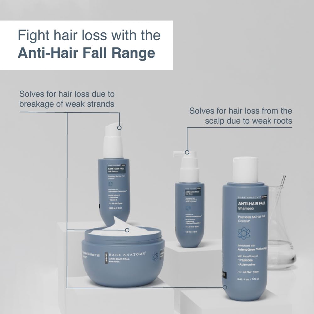 Bare Anatomy Anti Hair Fall Shampoo | 5x Hair Fall Control & Growth | Contains Biotin Adenosine, & Peptides | Rosemary, Rice Water, Hyaluronic Acid | For All Hair Types | For Women & Men | 100ml