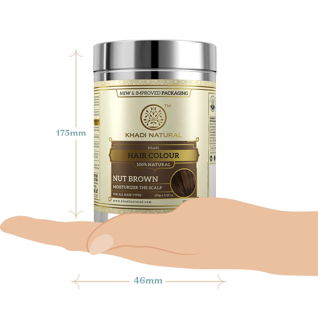 Khadi Natural Nut Brown Hair Color | Herbal & Chemical-Free | Covers Gray Hair Naturally | Enriched with Organic Ingredients | Provides Healthy-Looking Hair | 150g