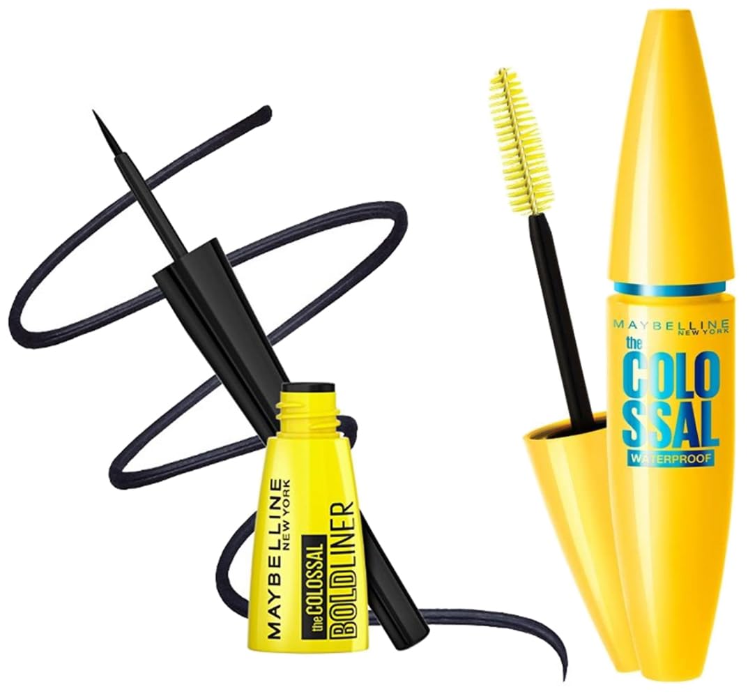 Maybelline New York Volume Express Colossal Masacara, Waterproof, Black, 10 Ml And Maybelline New York Colossal Bold Eyeliner, Black, 3G