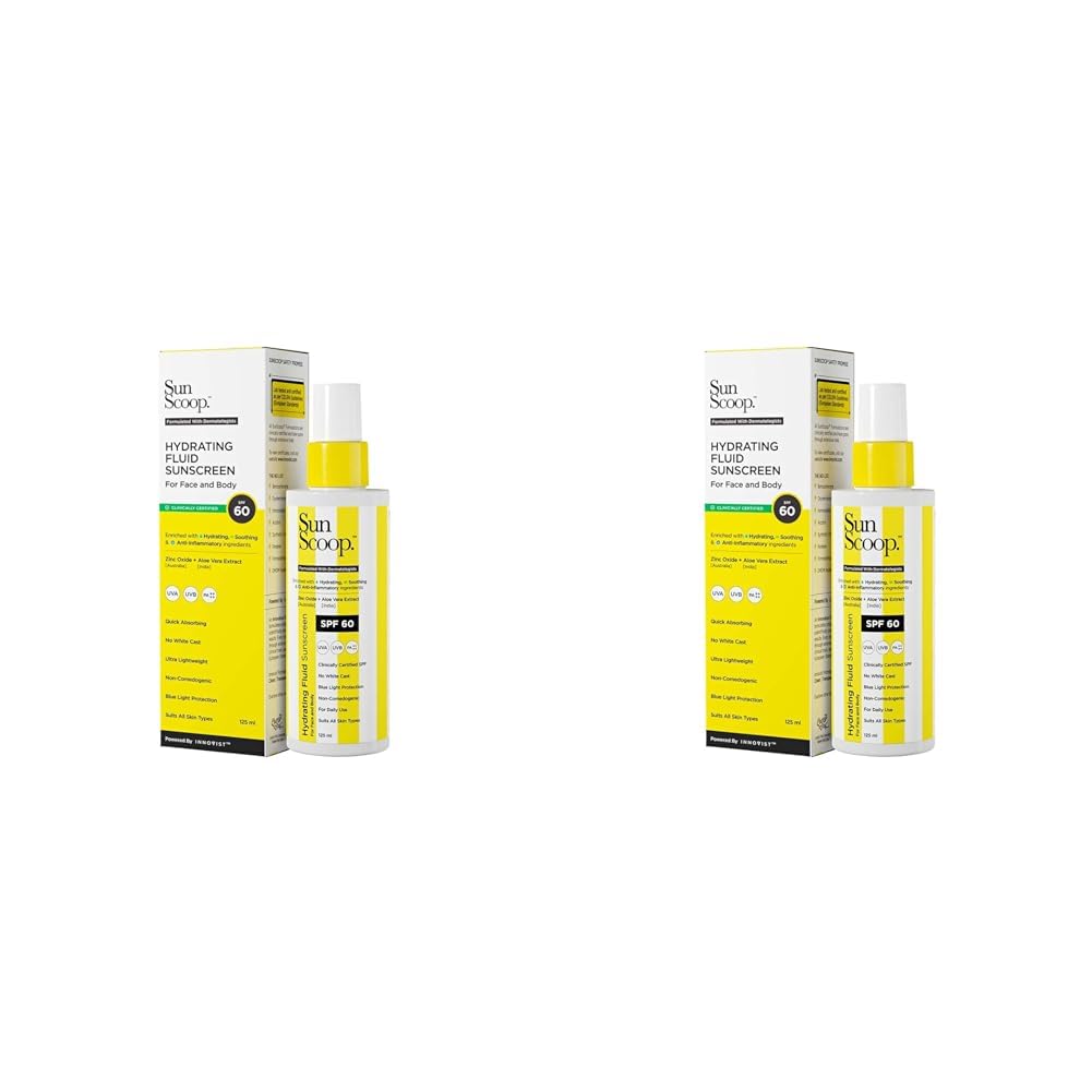 SunScoop Hydrating Face & Body Fluid Sunscreen Spray | SPF 60 PA++++ | Water Resistant With Zinc Oxide | Broad Spectrum, No White Cast, Non-Comedogenic Quick Absorbing | For Men & Women | 125ml