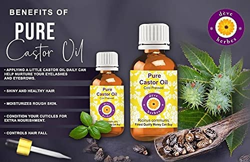 Deve Herbes Pure Castor Oil (Ricinus communis) Natural Therapeutic Grade Cold Pressed (Pack of Two) 100ml X 2