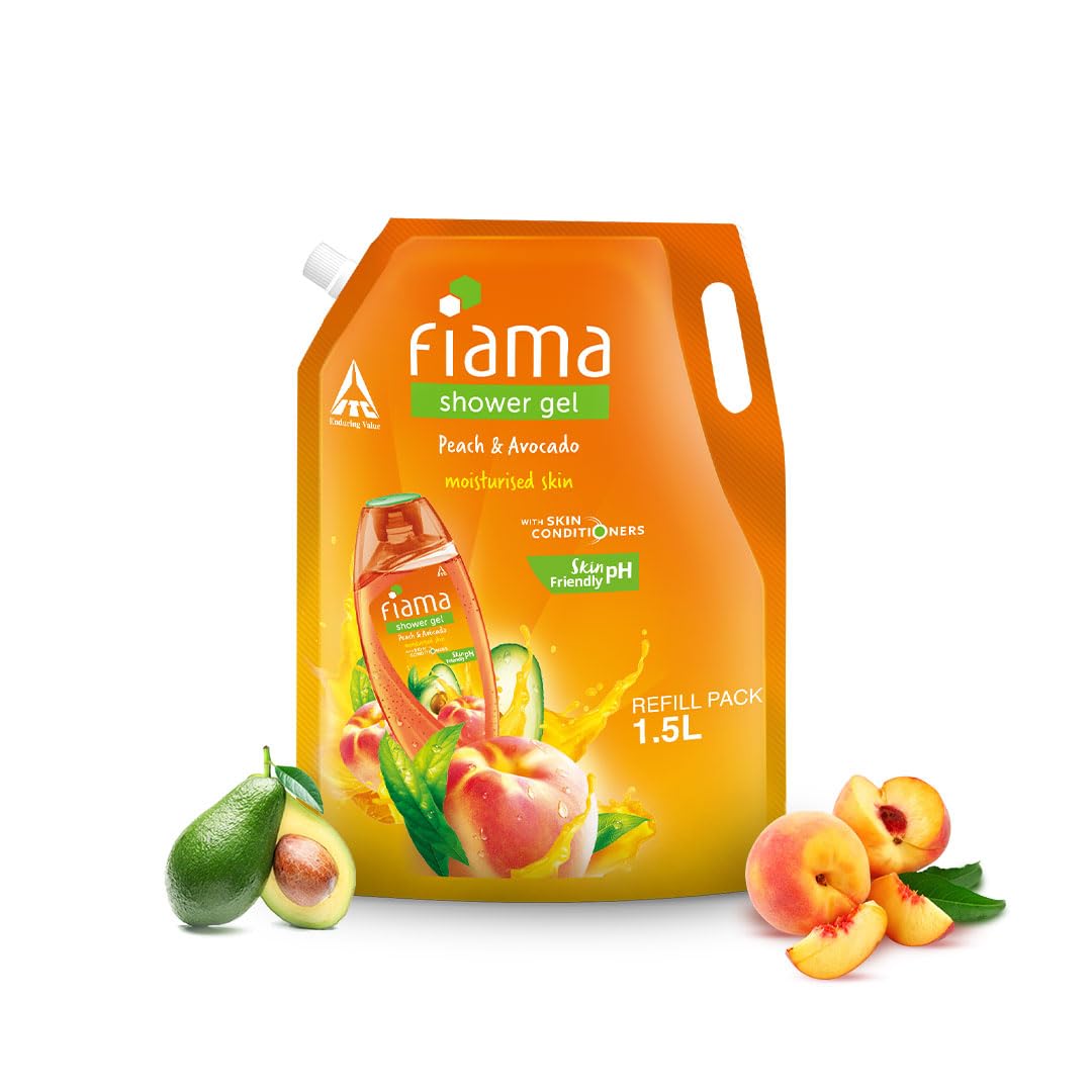 Fiama Body Wash Shower Gel Peach & Avocado, 1.5L Bodywash Refill Value Pouch for Women & Men with Skin Conditioners for Soft & Moisturised Skin, Suitable for All Skin Types