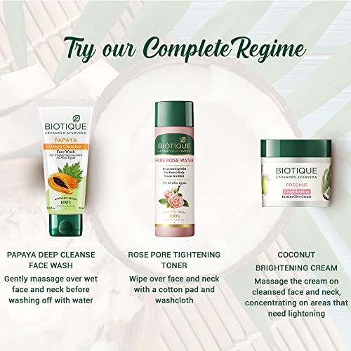 Biotique Coconut Brightening Instant Glow Cream| Lightweight and Non-Greasy | Reduces Dark Spots and Protects Ageing | Nourished and Moisturized Skin |100% Botanical Extracts| All Skin Types | 50gm