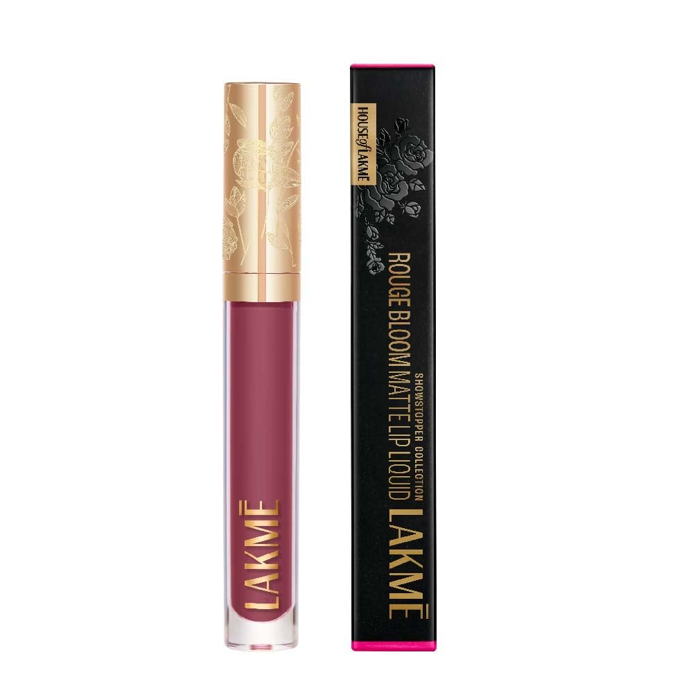 Lakmé Rouge Bloom Matte Lip Liquid, Matte Finish, Longlasting For Up To 14 Hours, Quick Drying & Transfer-Proof, Infused With Vita Rose For Smooth & Moisturised Lips - Blushing Bae