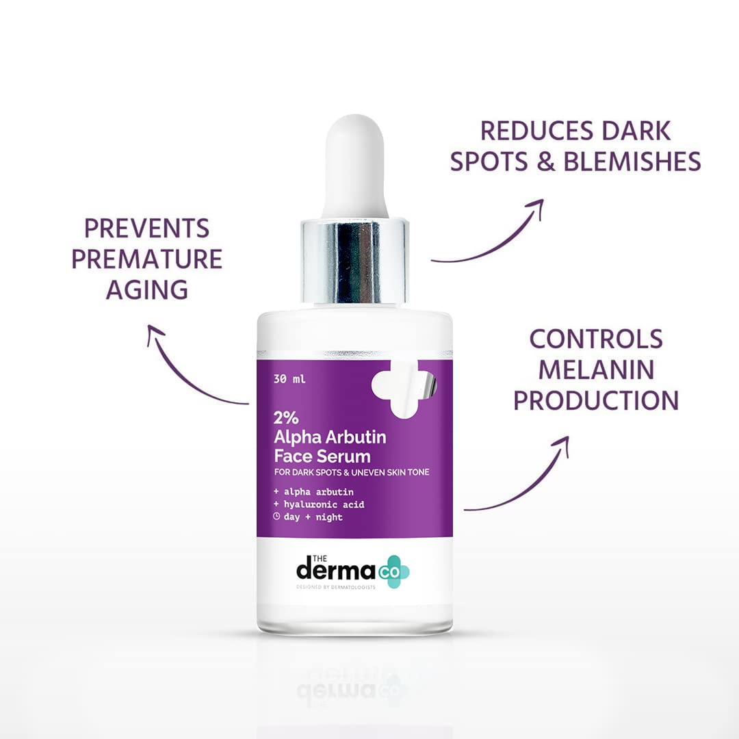 The Derma Co 2% Alpha Arbutin Face Serum - 30ml | Treats Dark Spots | Evens Skin Tone