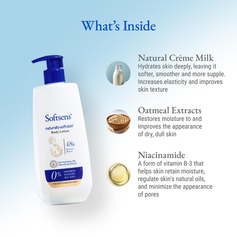 Softsens Naturally Soft Skin Body Lotion | Nourishing Body Milk For Smooth and Healthy Looking Skin | Natural Creme Milk And Oatmeal Extract For Dry Skin | 48 HR Moisturization (400ml)