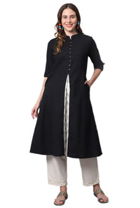 Pistaa's  Women Cotton Printed Cut Regular Kurta Orange M