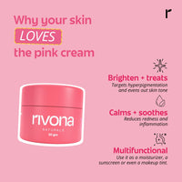 Rivona Naturals Bright Pink Face Cream | Long-Lasting Hydration | Light make up look | Vegan | Niacinamide & Mulberry Extracts| Tinted moisturiser | 50 gm (Warm Beige, 50 g (Pack of 1))