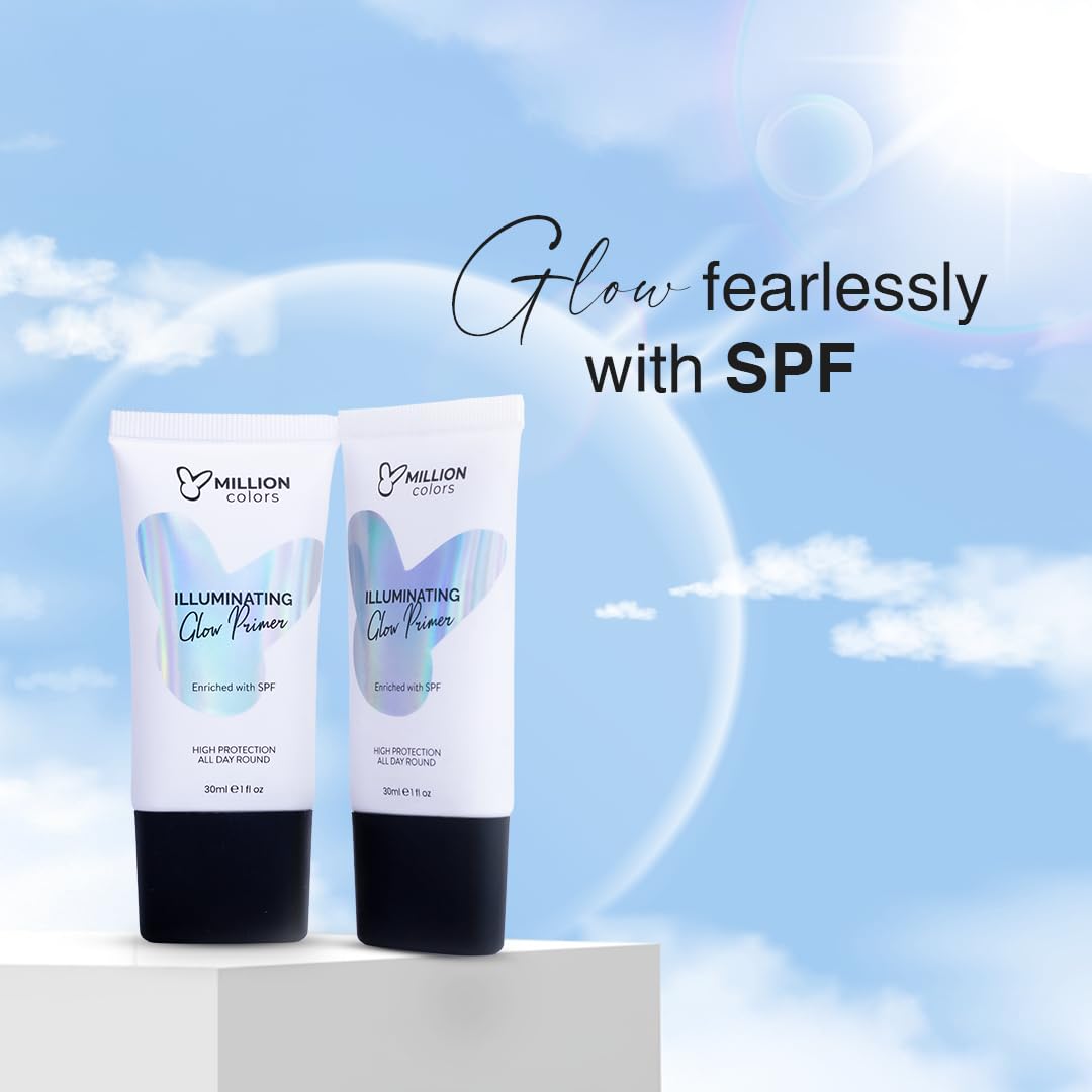 Million Colors Illuminating Strobe Cream for Face | Gold Strobe Cream + Primer + Face Highlighter | Hydrating Makeup Base with SPF |Infused With Niacinamide, Hyaluronic Acid, Jojoba Oil & Shea Butter for Radiant Skin 30ml