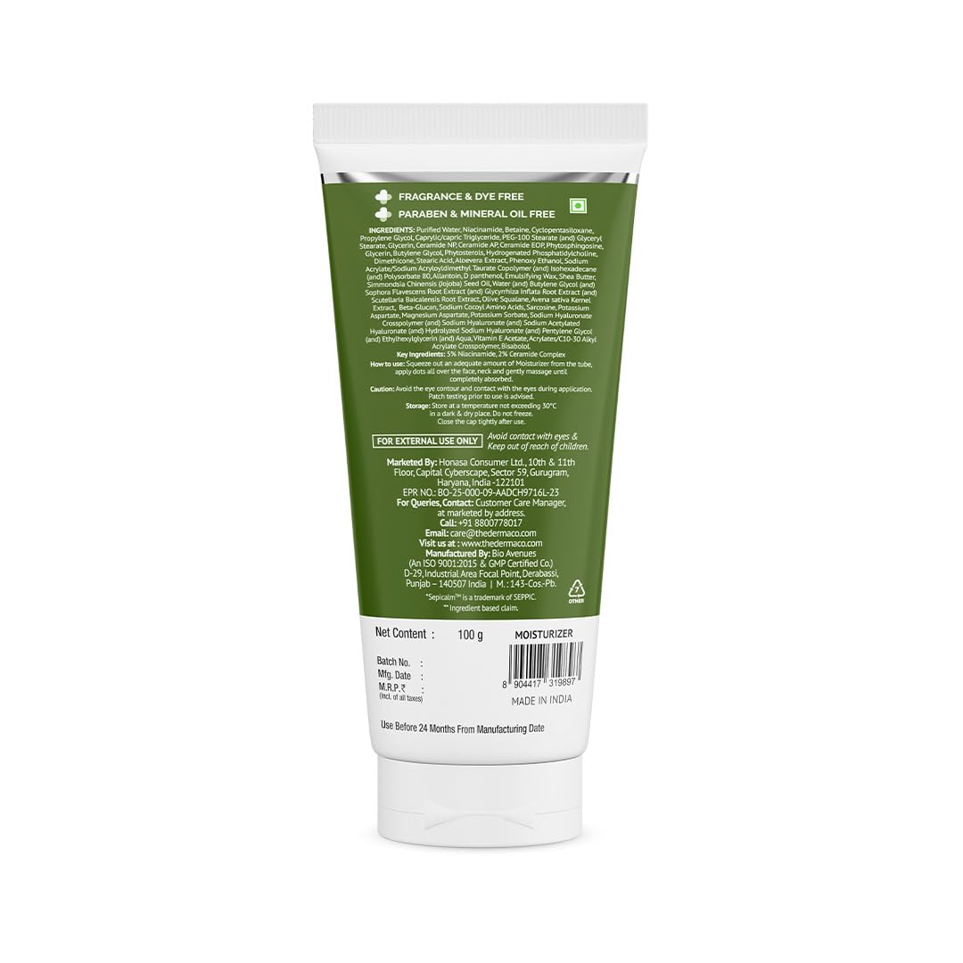 The Derma Co 5% Nia-Ceramide Intense Moisturizing Cream | 5% Niacinamide & Ceramide | 24hrs.Moisturization | Betaine, Bisabolol & Sepicalm | Moisturizer for Dry & Sensitive Skin - 100 g