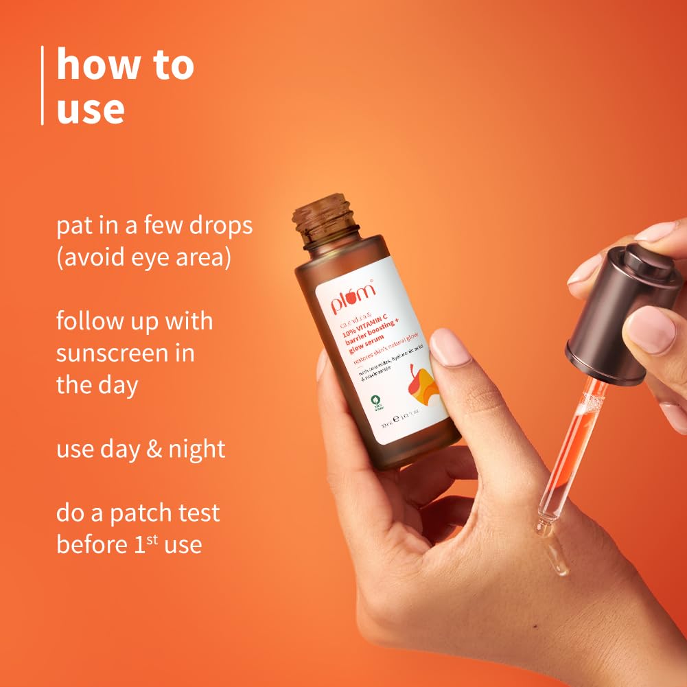 Plum Calendula & 10% Vitamin C Barrier Boosting + Glow Serum | Boosts glow | Ceramides strengthens skin barrier | Niacinamide fights pigmentation & dark spots | Non-irritant| Men & Women | For all skin types | 30ml