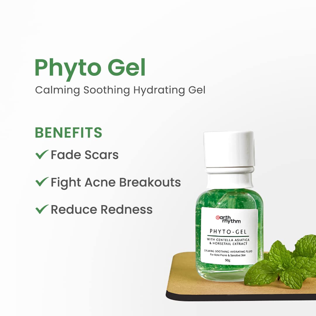 Earth Rhythm Phyto Gel with Centella Asiatica & Horsetail Extract | Fade Scars | Fight Acne Breakouts | Heals & Hydrates Skin | Oily & Sensitive Skin For Men & Women - 50g