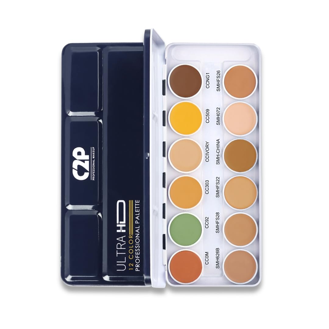C2P Pro Supraemeshield Must Have 12-in-1 Concealer Color Corrector Palette | Cream-Based Foundation & Contour | Neutralizes Redness, Dark Circles & Blemishes | Buildable Coverage, Ideal for Dry Skin | 42g
