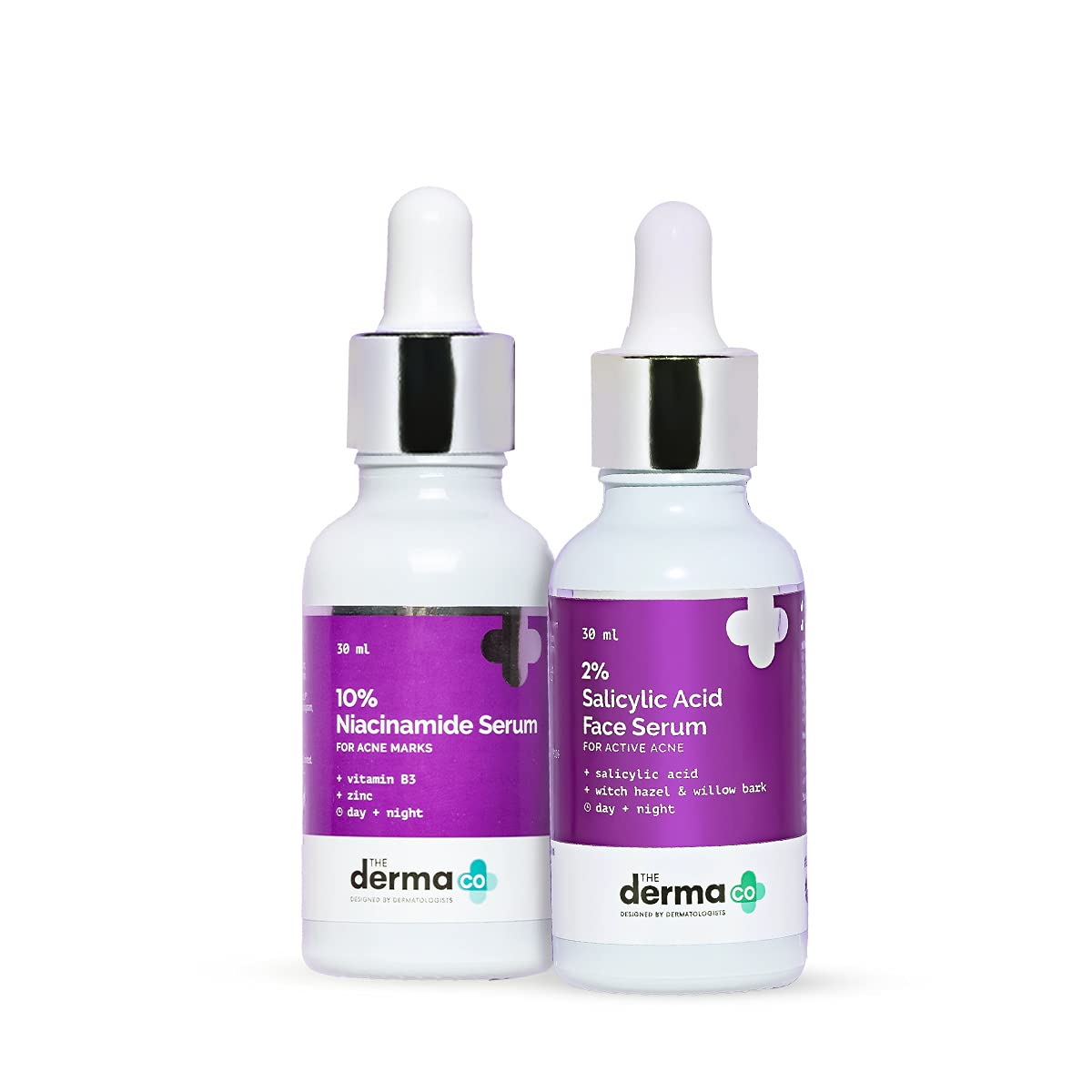 The Derma Co No More Acne & Acne Marks Combo- 2% Salicylic Acid Face Serum -30 ml + 10% Niacinamide Face Serum - 30 ml