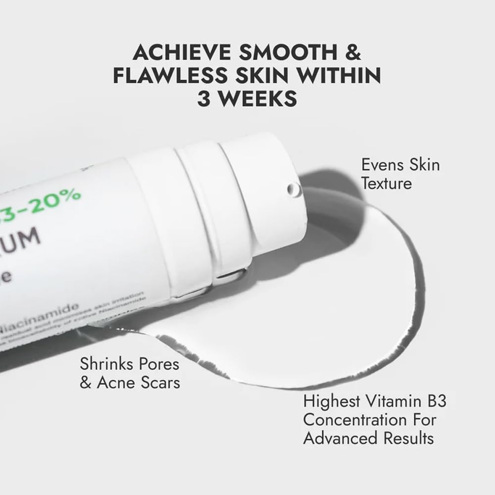 Cos-IQ Niacinamide Vitamin B3-20% Serum, 60ml | For Clear Glowing Skin | With 4% Multi-Peptide Complex & 2% Hyaluronic Acid | For Women & Men | 60 Days Pack