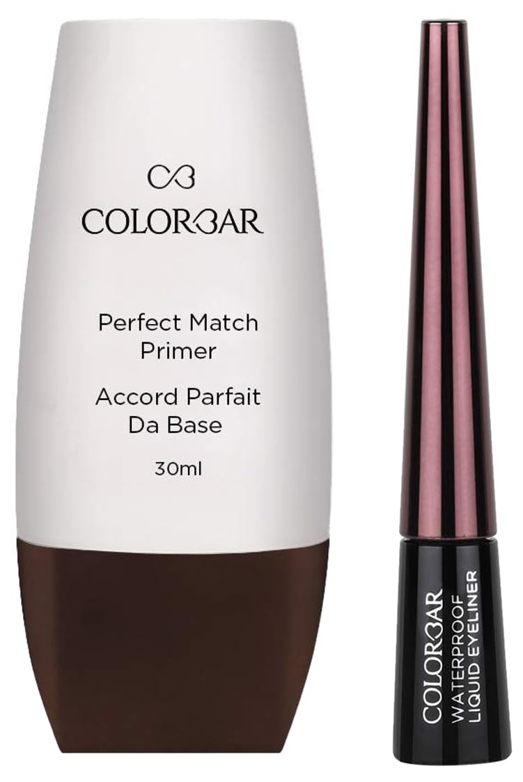 Colorbar Waterproof Liquid Eyeliner, Black, 2.5Ml And Colorbar New Perfect Match Primer, 30Ml, Satin