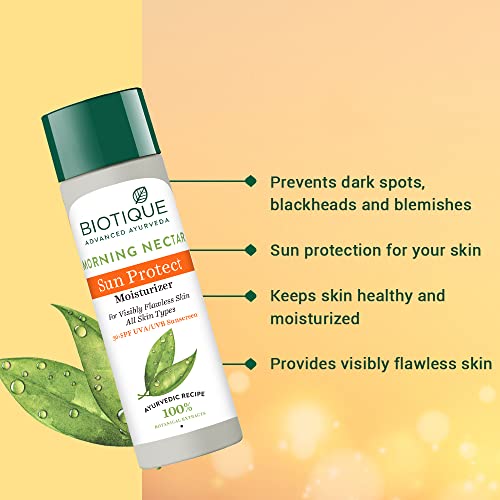 Biotique Morning Nectar Sun Protect Moisturizer SPF 30 UVA/UVB Sunscreen| Contains Wild Turmeric, Neem Leaves, & Morning Nectar | Visibly Flawless Skin | Suitable for All Skin Types | 120 ml