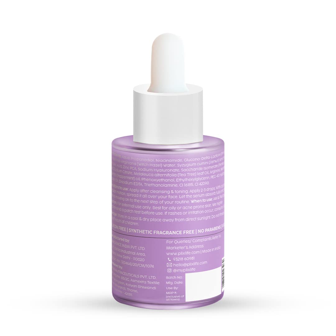 PLIX - THE PLANT FIX 10% Niacinamide Jamun Face Serum, 30ml (Pack Of 2) For Acne Marks, Blemishes, Oil Control With 1% Zinc & Witch Hazel, Skin Clarifying Serum For Unisex With Acne-Prone Skin