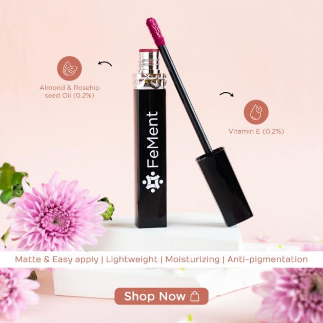 FeMent Clean Beauty Matte Liquid Lipstick For Women - VIBE, Highly Pigmented, Long Lasting, TransferProof, Lip Makeup, Smudge Proof - 6.5 ML