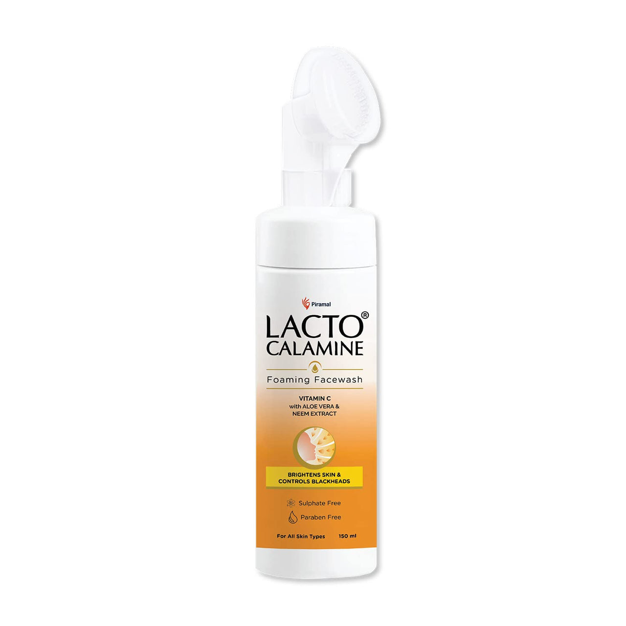 Lacto Calamine Vitamin C Foaming Face wash| Brightens skin & control blackheads & whiteheads| With Built-in foaming Brush|Sulphate free face wash| Paraben Free| 150 ml x Pack of 1