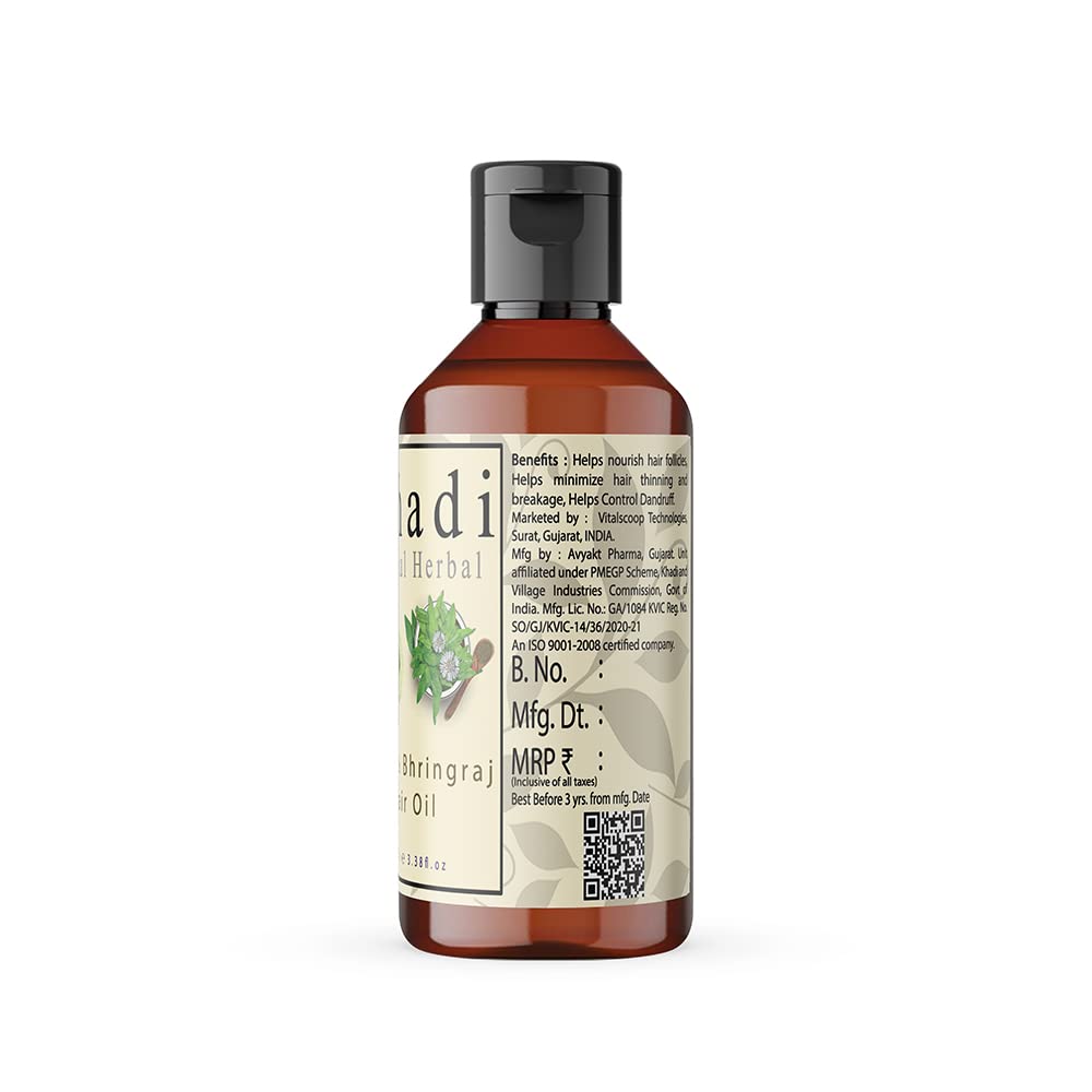 Khadi Natural Herbal Amla & Bhringraj Hair Oil | 100% Natural Pure Amla Hair Oil | Control Hair Fall | Nourishing Oil For Hair Growth | Paraben & Silicone-Free Suitable For All Hair Types 100ml Pack