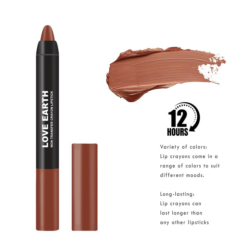 Love Earth Non-Transfer Crayon Lipstick-Coffee Rose | Lightweight & Longlasting, Smudge Proof, Transferproof, Matte | up to 12 Hours Stay - 3.5g
